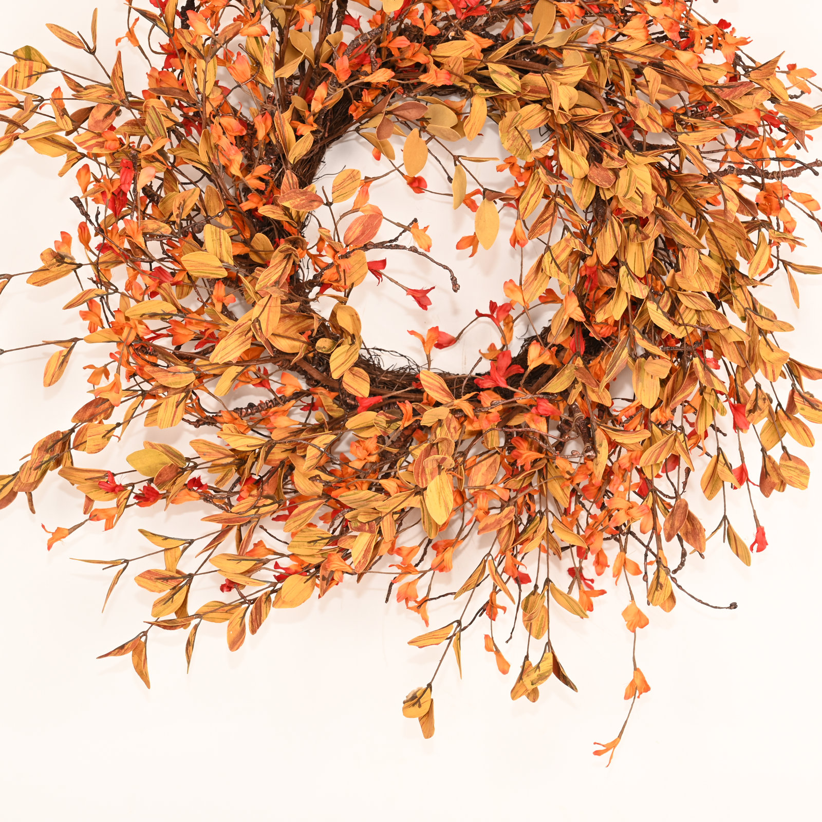 26" Handcrafted Foliage, Twig Thanksgiving Wreath, Orange