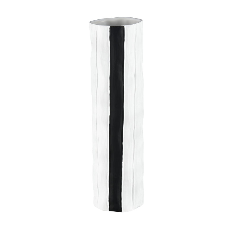 Clark Vase - Striped Black, 15.25" H x 4.25" W x 4.25" D, Matte White, Striped