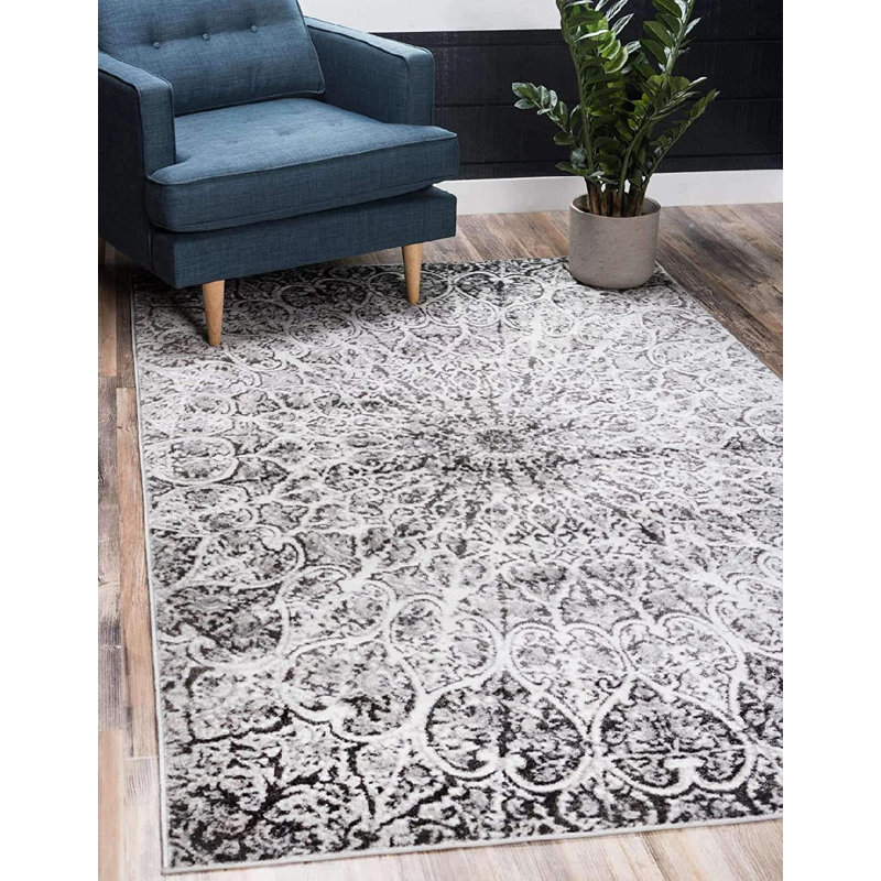 Tapis gris foncé / ivoire Affleck, Rectangle 3 pi 1 po x 5 pi 3 po