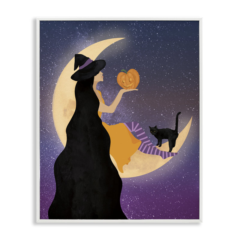Sorcière au clair de lune tenant une citrouille-lanterne, giclée par Daniela Santiago, H 14 po x l 11 po