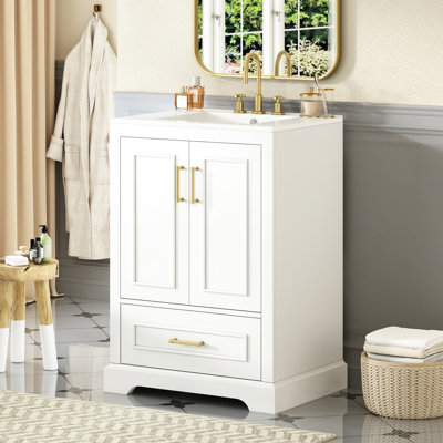 Modern 24" Bathroom Vanity With Ceramic Sink, Soft-close Doors, And Double Shelves For A Peaceful, Functional, Aesthetic Functional Upgrade