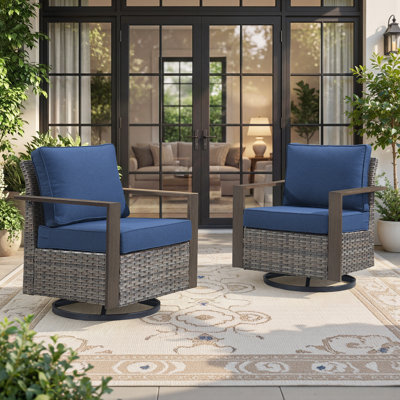 Outdoor Swivel Patio Chair With Cushions (Set Of 2)