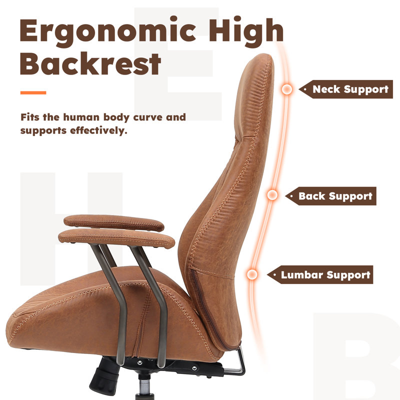 Viola High Back Swivel Ergonomic Executive Chair with Pad arms, Brown