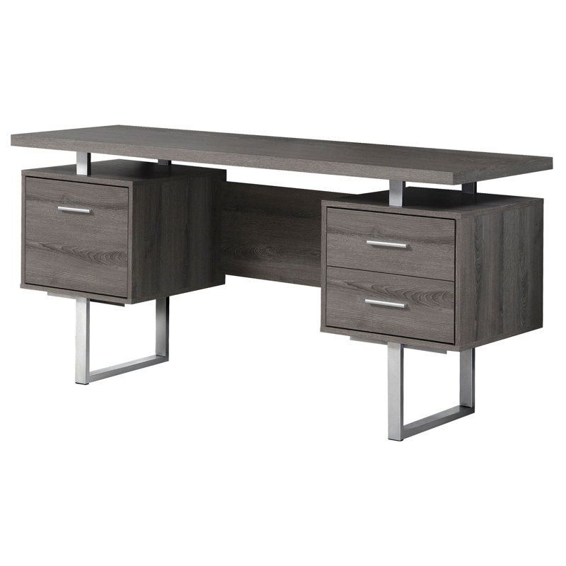 Bureau d'ordinateur 60 "à trois tiroirs taupe et argent