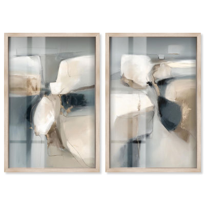 Ensemble de décorations murales abstraites River Stones par Art Remedy, cadre blond, 36 x 54