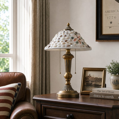 Coastal Style Table Lamp with Seashell Shade, Antique Brass Base Accent Table Lamp
