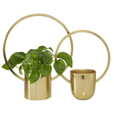 Round Gold Metal Ring Wall Planter, Set Of 2: 11", 14"