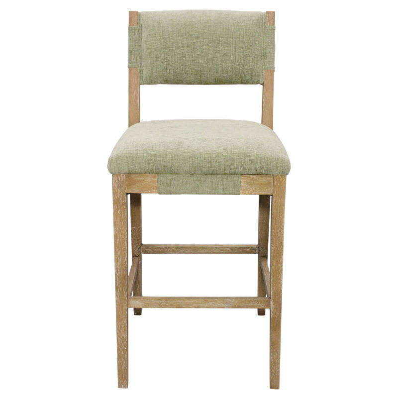 Clara Bar Height Stool In Contemporary Linen Fabric On Solid Wood, Green