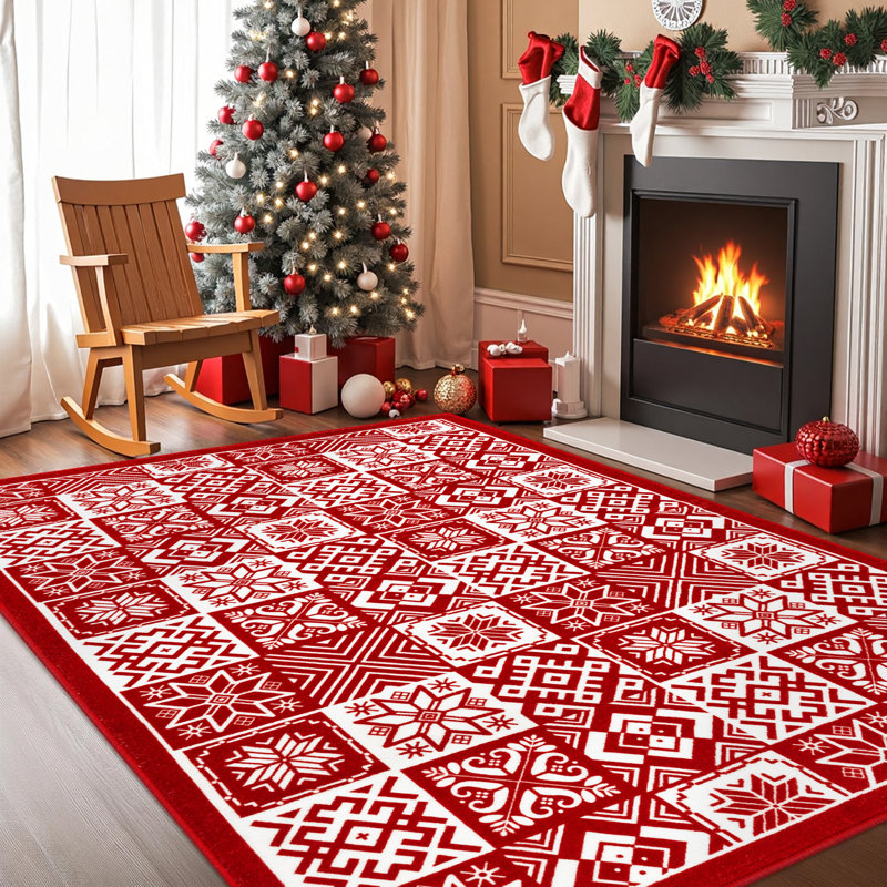 Christmas Decorative Area Rug Machine Washable Rug with Non-Slip Backing, Rectangle 6' x 9'
