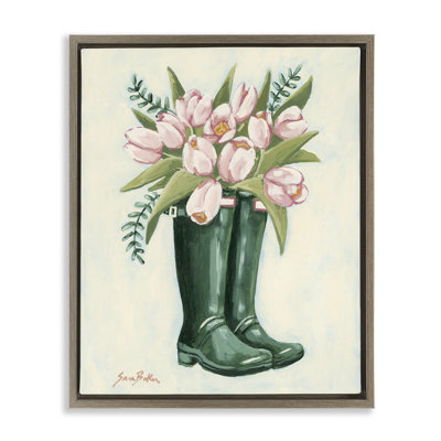 Tulips in Rain Boots Floating Frame, design by Sara Baker