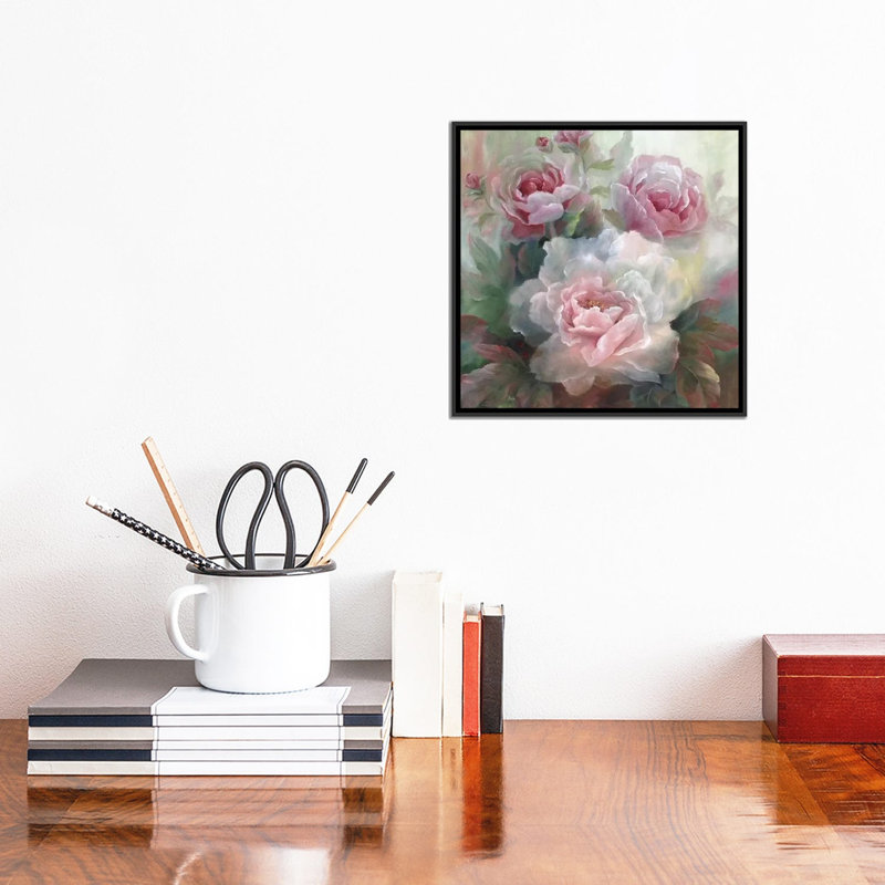 «Roses», reproduction sur toile à cadre flottant, H 12 po x l 12 po x P 1,5 po, Toile avec cadre noir