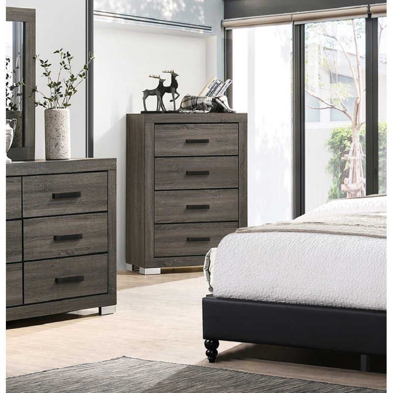 Commode 4 tiroirs en bois gris