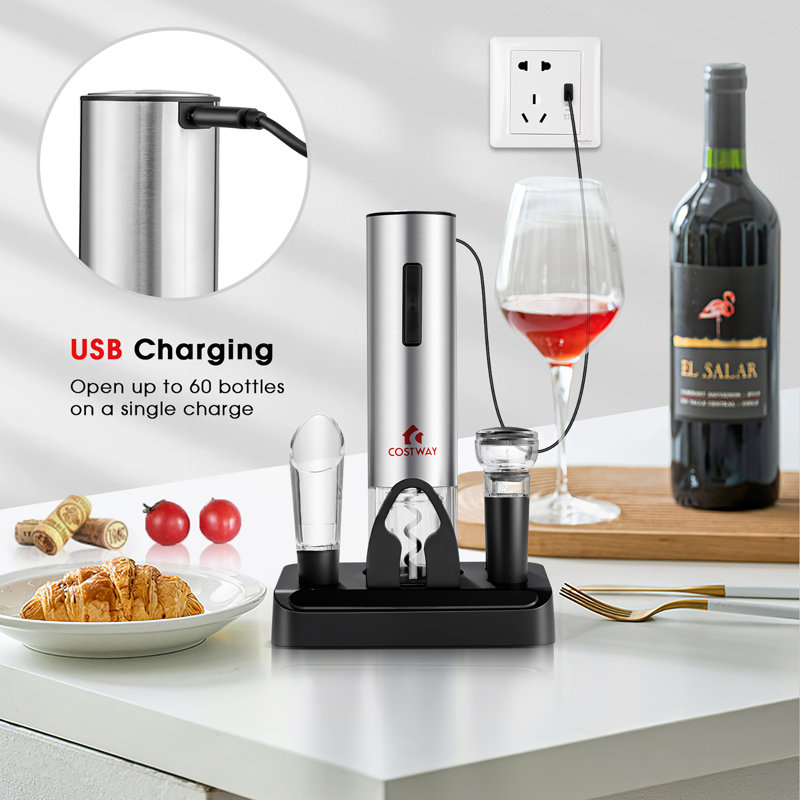 Stainless Steel Rechargeable Electric Wine Bottle Opener Set with Foil Cutter