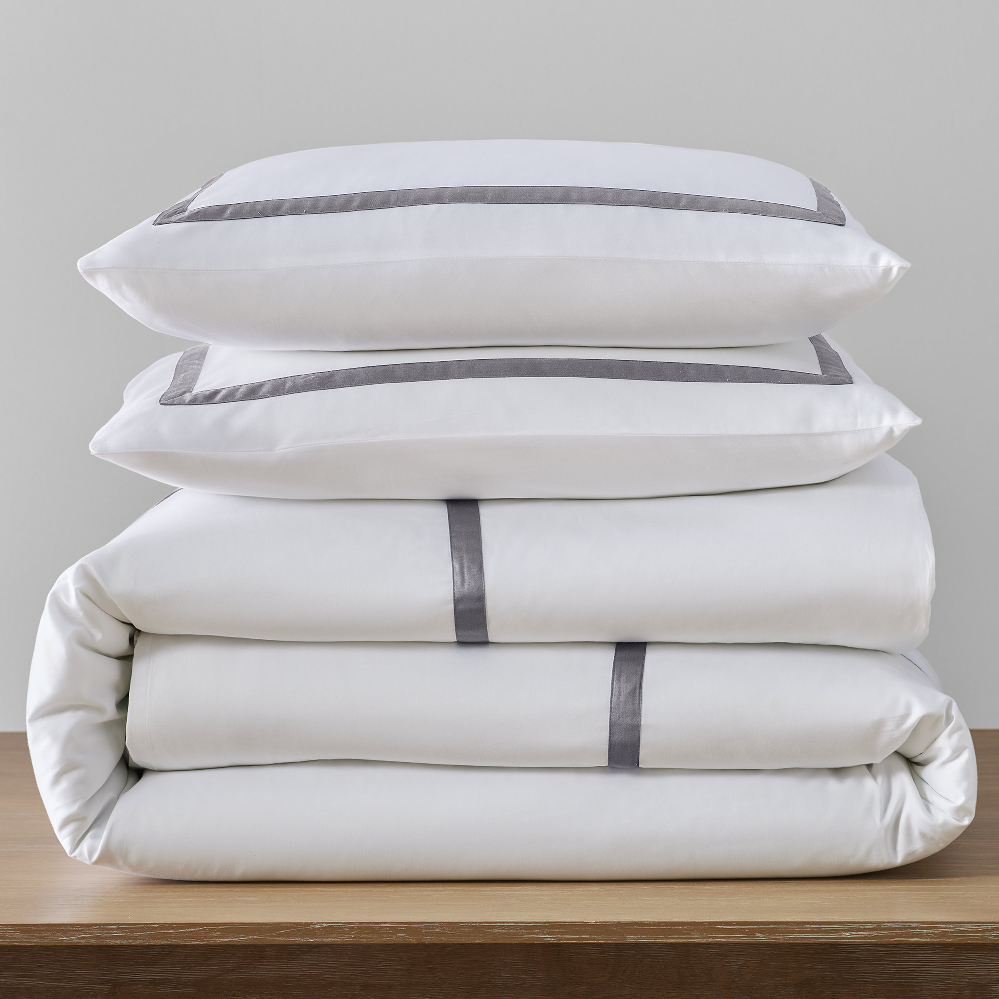 Danfield Cotton Sateen Hotel Stripe Duvet Cover Set, Charcoal Stripe, King / Cal King Duvet Cover + 2 Pillow Shams