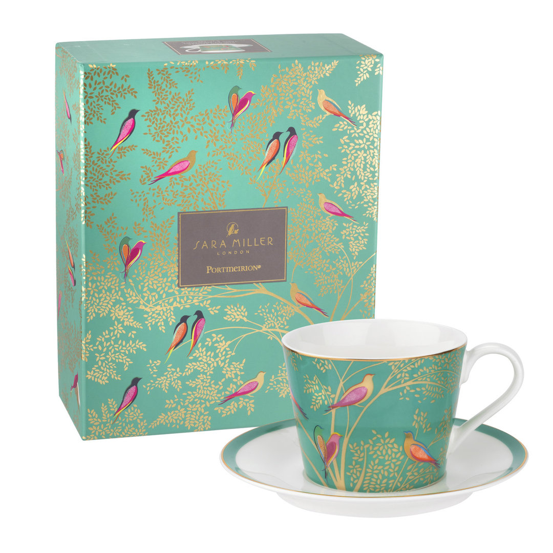 Sara Miller Chelsea Portmeirion Sm Chelsea Collection Teacup & Saucer 8Oz Green Portmeirion