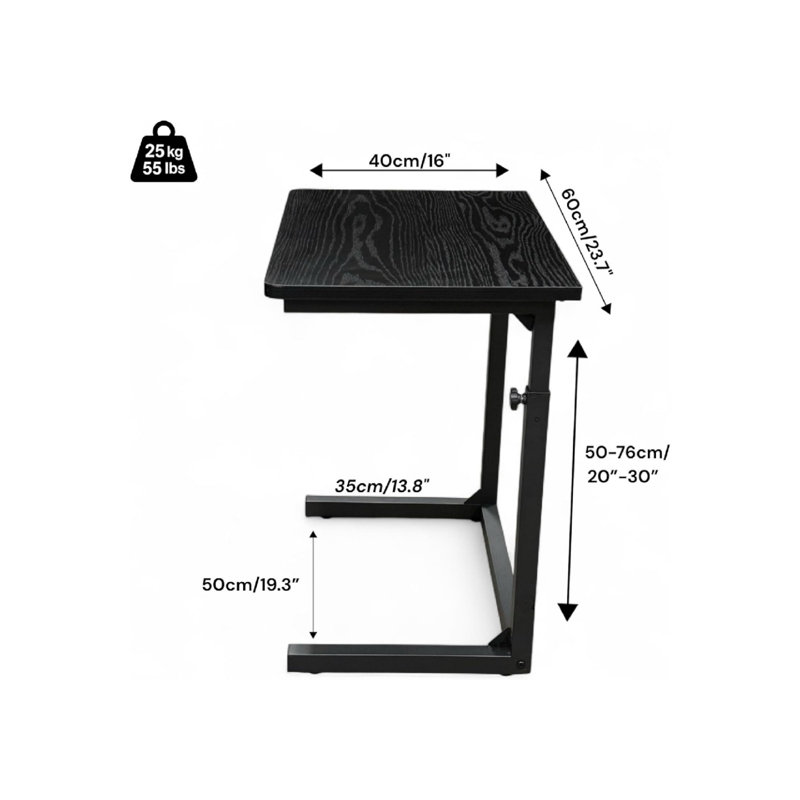 Side C-Shaped Sofa Table, Black Height Adjustable Laptop Table