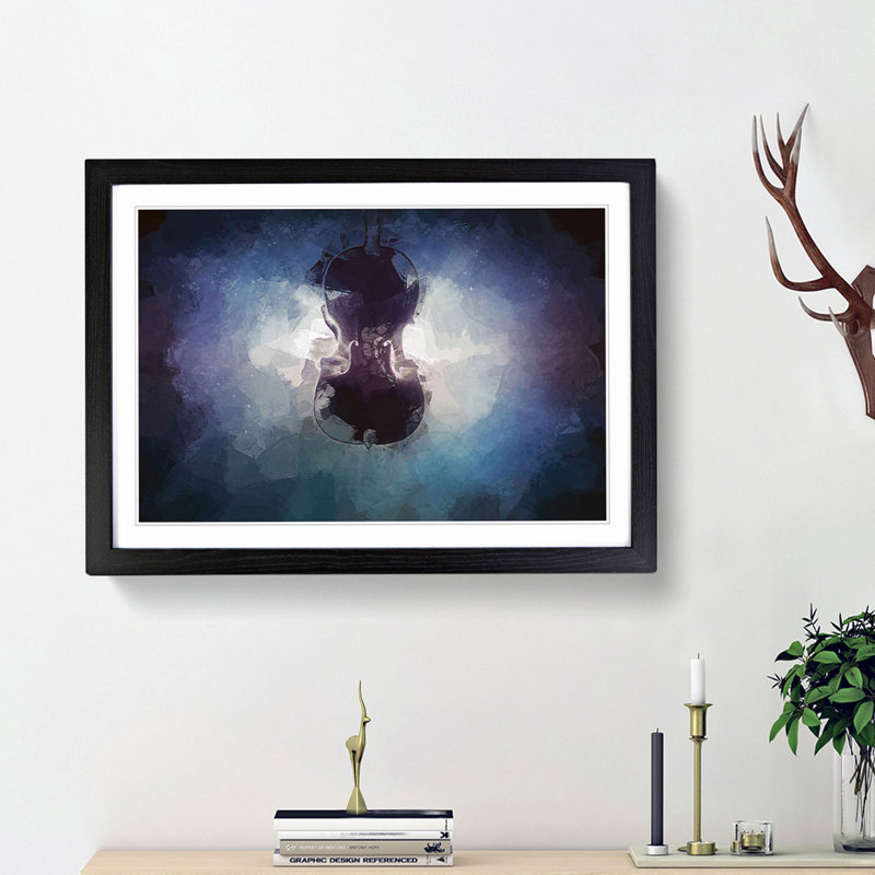 Submerged Cello in Abstract - Framed Print, 27cm H x 36cm W x 2cm D, Black Framed