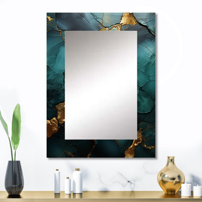 Gold and Green abstract marble design II - Gold Modern Wall Mirror