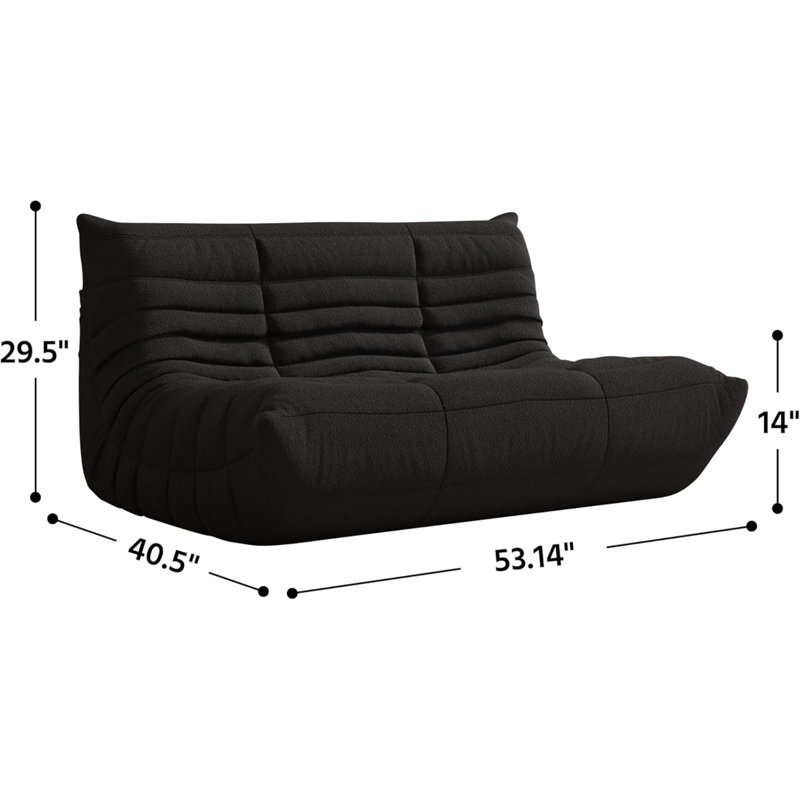 Canapé 3 places à accoudoirs sans accoudoirs, Noir, 29.5" H x 53.14" W x 40.5" D