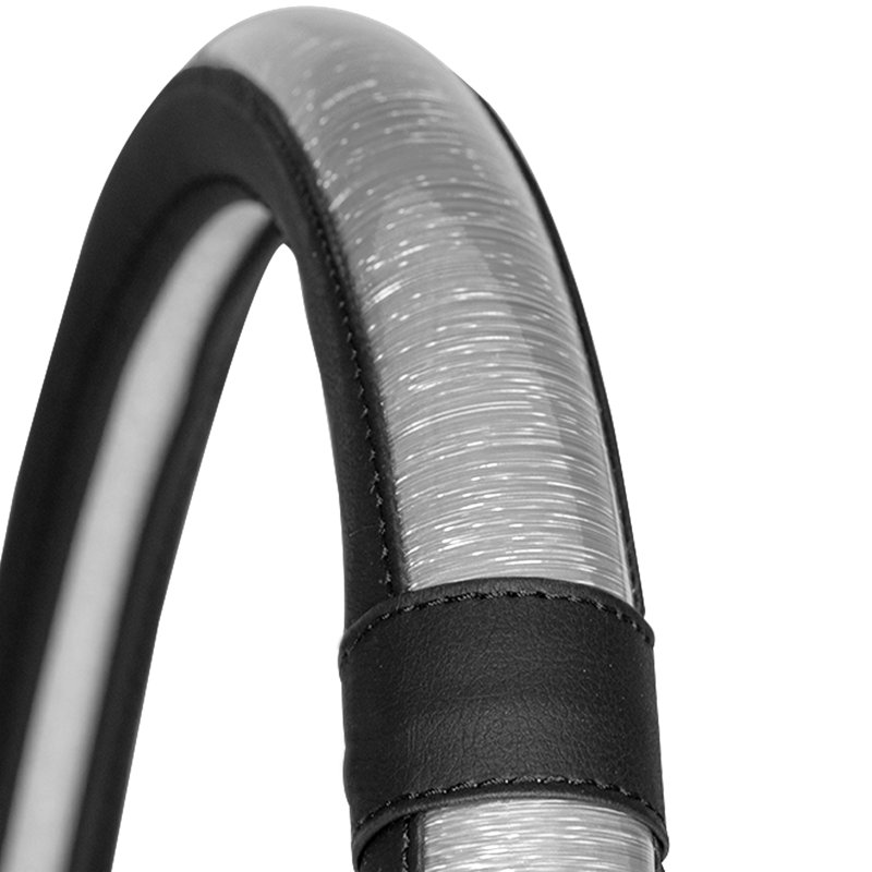 Galaxy13 Metallic Striped Steering Wheel Cover, Silver