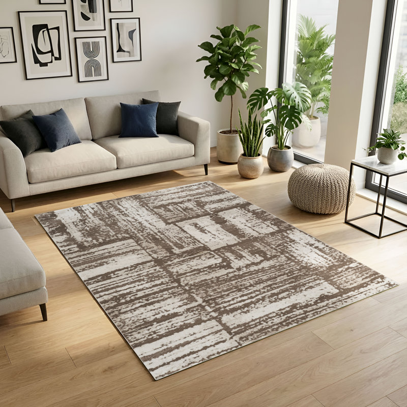 Caldwell Beige & Brown Abstract High-Low Modern Rug, Beige/Brown, 6'6" x 9'6"