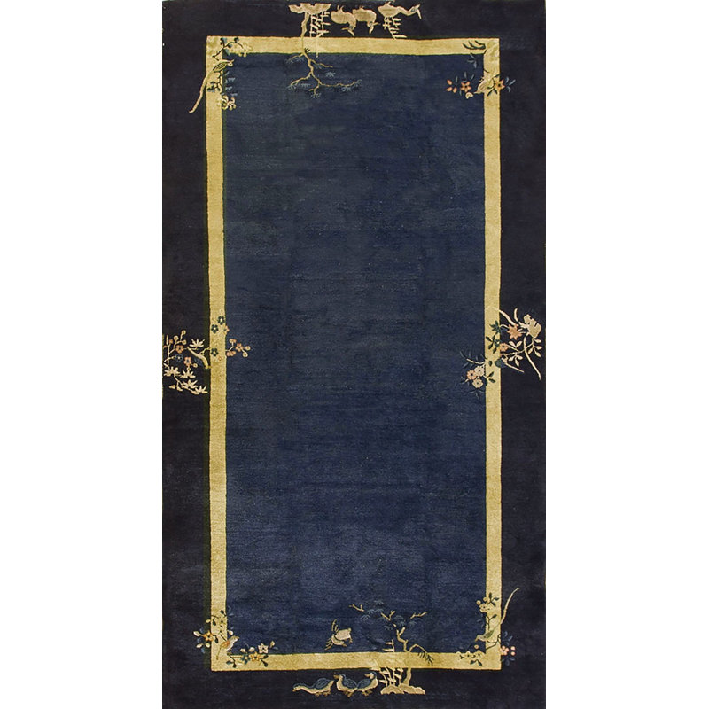 Wool Blue Chinese - Peking 1920s Knotted Hallway Runner Antique Rectangle Rug