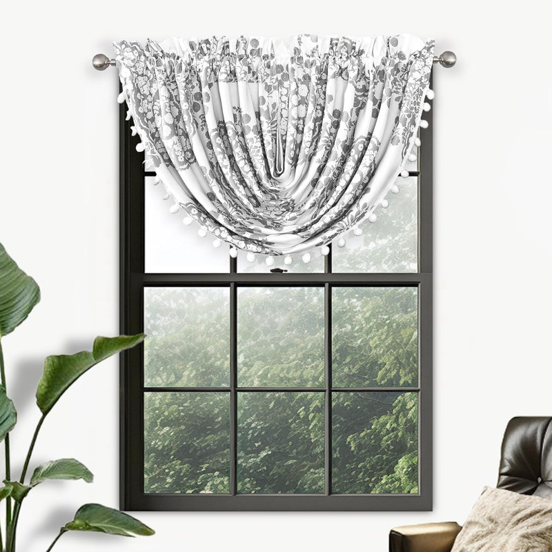 Josee Floral Window Valance, Grey