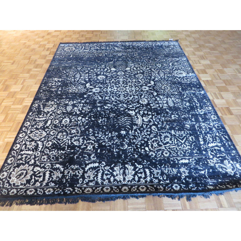 Tapis unique noué à la main 8 pi x 10 pi 1 po bleu Mahmooda