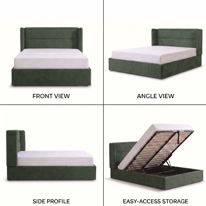 Gaillarde Hydraulic Lift Up Storage Upholstered Platform Bed, Queen, Hunter Green