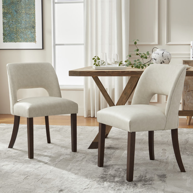 Faux Leather Upholstered Back Side Dining Chair (Set of 2), Beige
