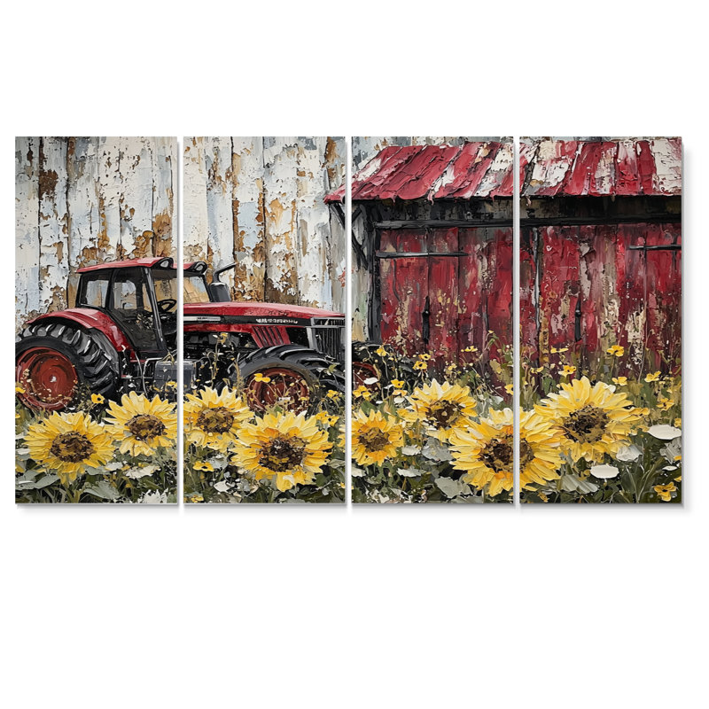 Tournesols de campagne avec tracteur Farm II, H 32 po x l 64 po