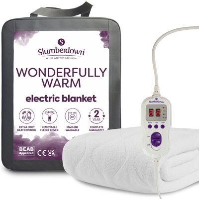 Slumberdown Wonderfully Warm Electric Blanket Control 9-Heat Settings Easy Fit Machine Washable