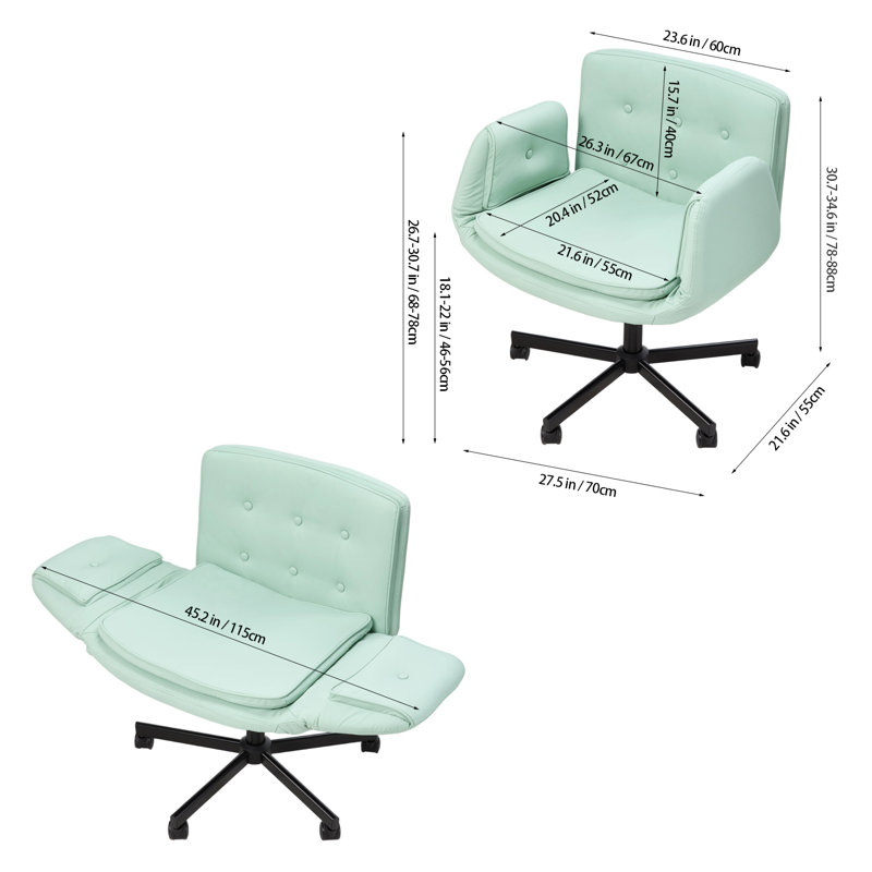 Office Chair with Adjustable Armrests and Wheels, 40 cm H, Green