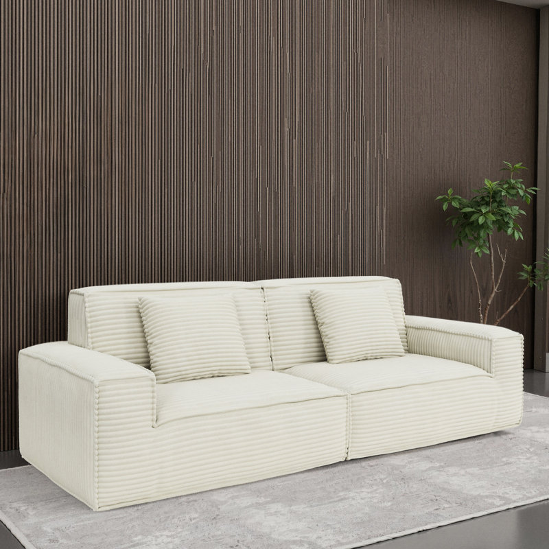 106,3 pouces, beige, compression moderne, matériau principal en éponge, salon, chambres d'amis, tissu rayé de haute qualité, conception à 3 sièges, chambre à coucher, microfibre douce, conception du siège