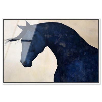 "Blue Horse I", art mural en verre acrylique ultrabrillant encadré par Art Remedy, cadre blanc, 54 x 36