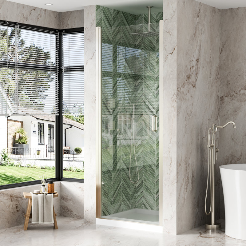 32"x 72" H Semi-Frameless Pivot Shower Door with  1/4 inch(6mm) Clear Tempered Glass And Handle,Brushed Nickel