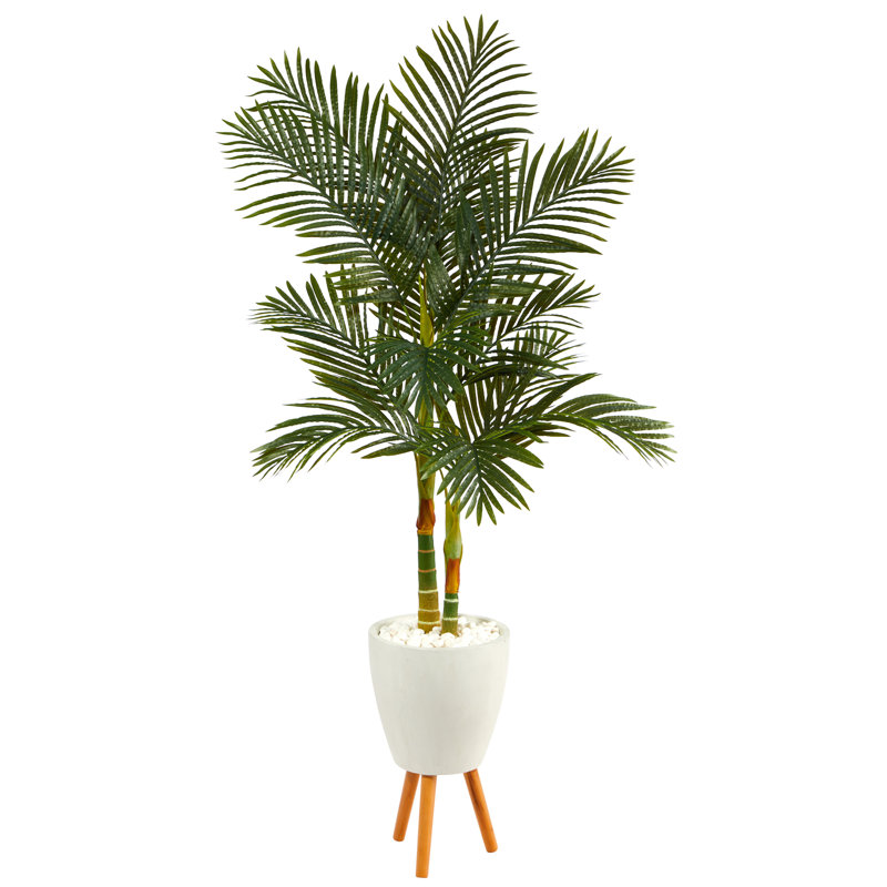 Faux Palm Tree in Clay Planter, 78" H x 43" W x 37" D