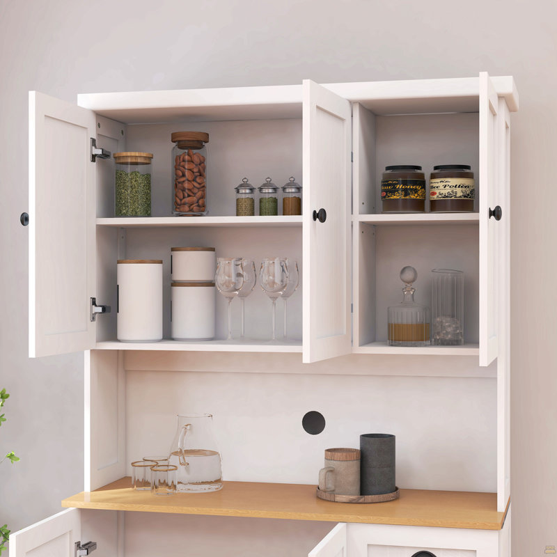 Armoire de rangement pour garde-manger de 71 po avec comptoir de four à micro-ondes, huche autoportante avec tablettes réglables, 6 portes et 1 tiroir