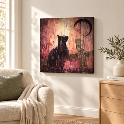 Black Cat Crescent Moon Wall Art