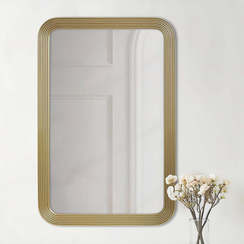Rounded Rectangle Fluted Wall Mirror Gold See below