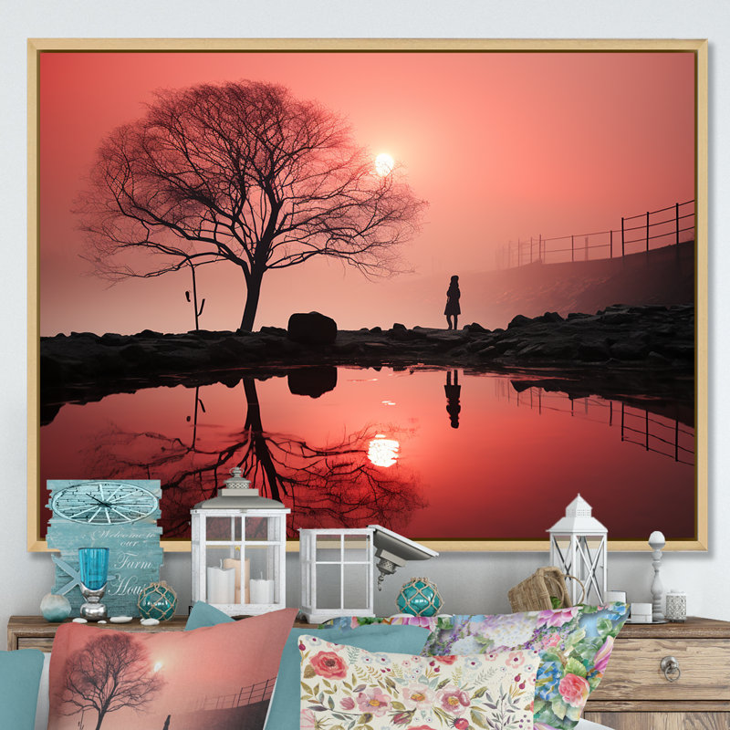 «Silent Raspberry Tree Reverie Landscape», impression sur toile, Cadre naturel flottant, H 30 po x l 40 po x P 1,5 po