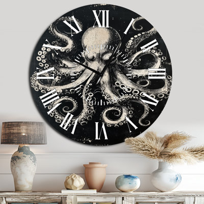 Horloge murale en métal silencieux « Octopus in Silver Shadow » - Style nautique