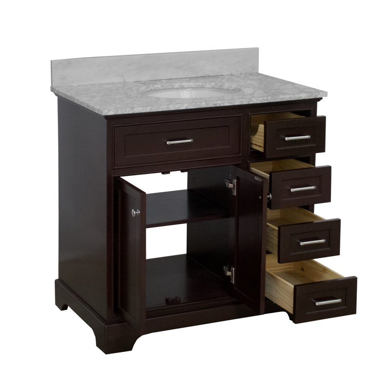 Ensemble de meuble-lavabo simple 36 po Ronnie, Chocolat, Marbre de Carrare