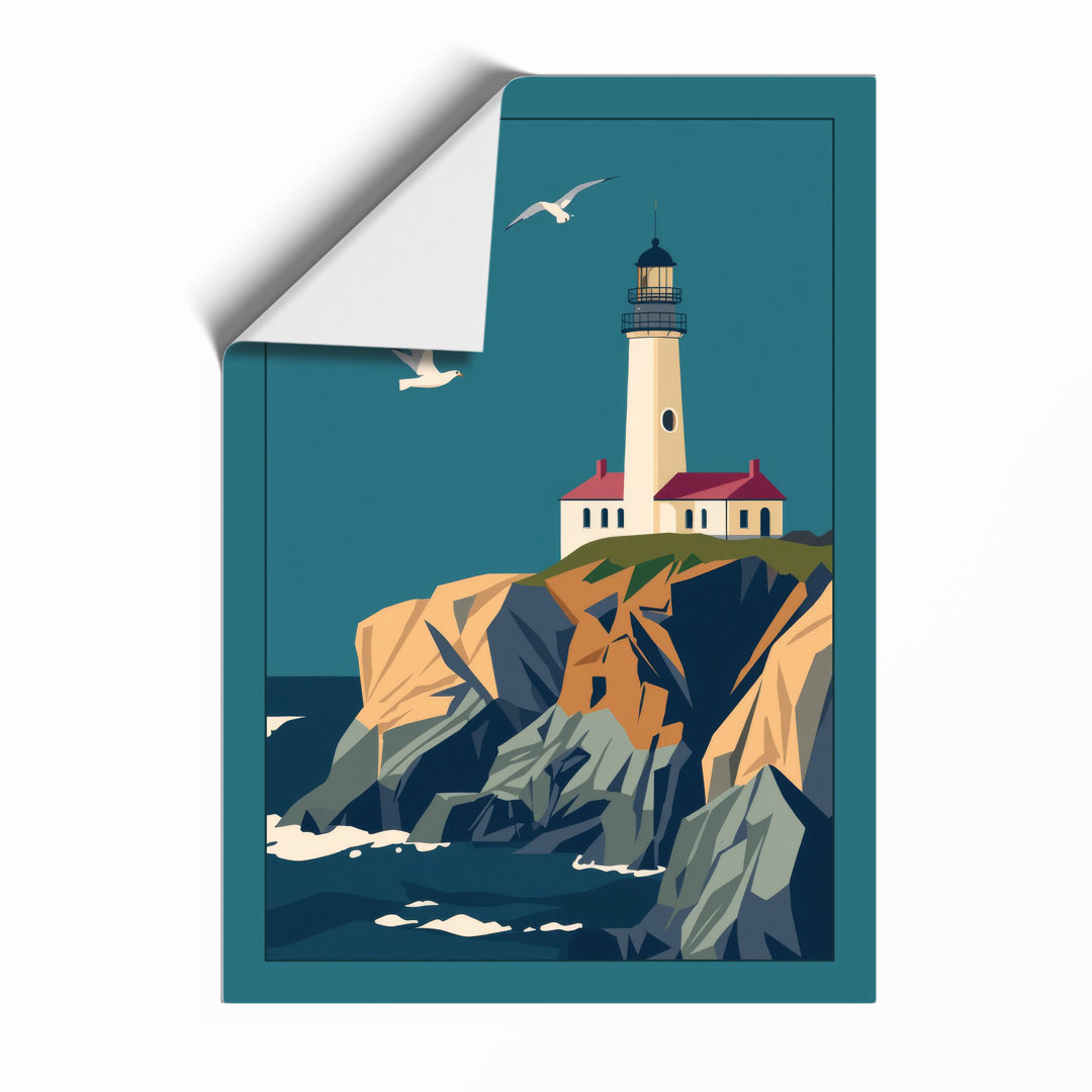 Lighthouse at Rocky Shore Coastal - Framed Print