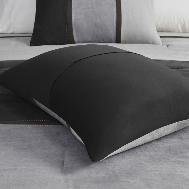 Édredon en faux suède pour grand lit 7 pièces noir, Grand édredon et 6 pièces supplémentaires, Noir