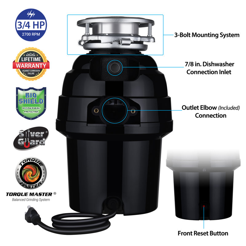 Eco Logic 9 Deluxe Food Waste Disposer with Oil Rubbed Bronze Sink Flange, 3/4 HP