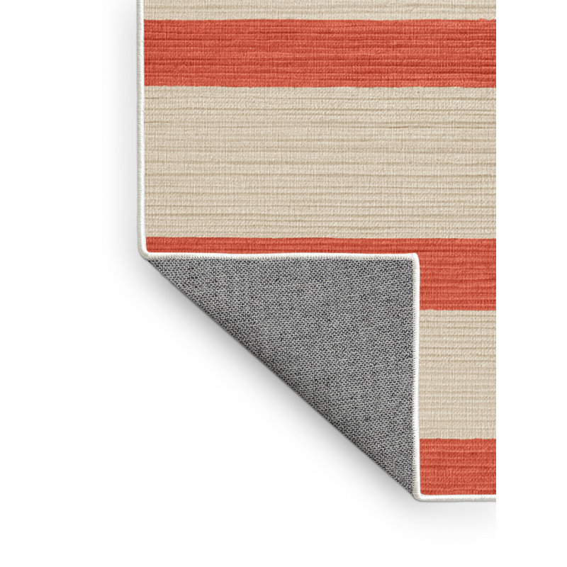 Tapis beige à rayures horizontales lavable à la machine, Carré 5 pi