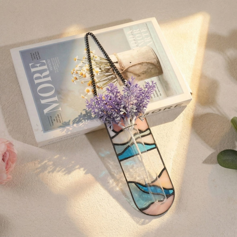 Vase suspendu en verre coloré pour plante, pot de fleurs mural pour fenêtre