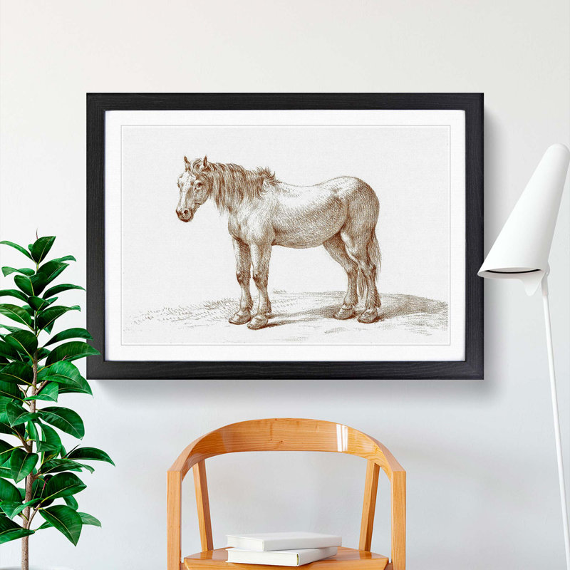 Sketch of a Horse by Jean Bernard - Picture Frame Drawing Print, Black Framed, 48cm H x 65cm W x 2cm D