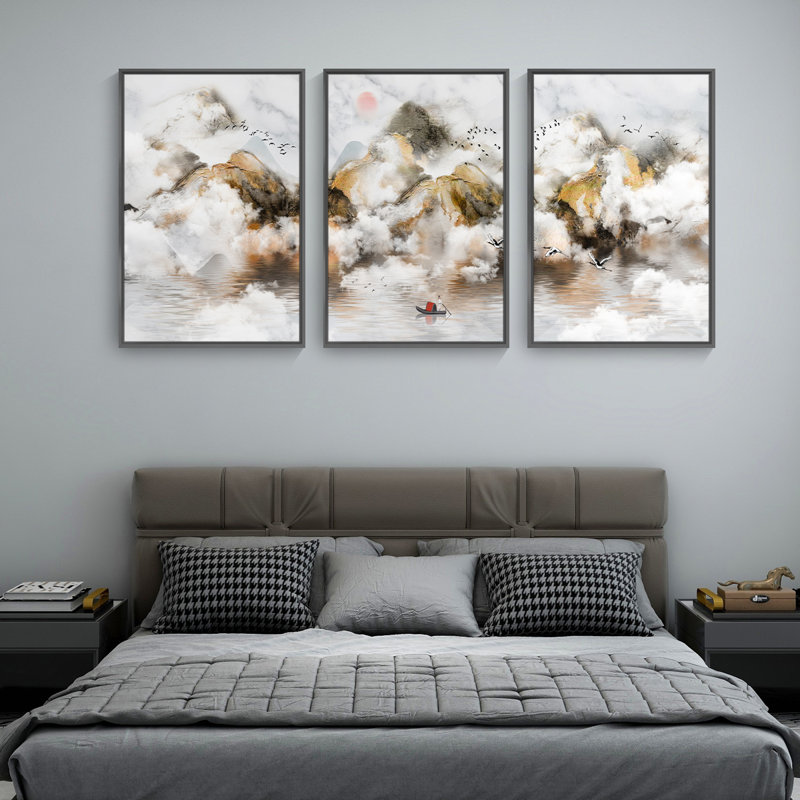 Mountain Mountain, art mural encadré en aluminium - ensemble de 3 reproductions sur toile, H 16,3 po x l 36,3 po x P 1,65 po